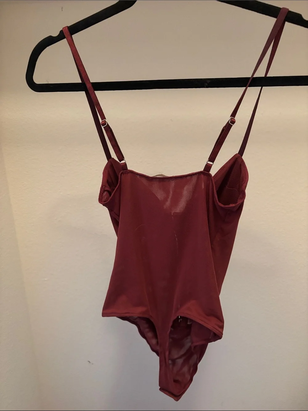 Free People Wine Red Mesh-Accent Bodysuit
